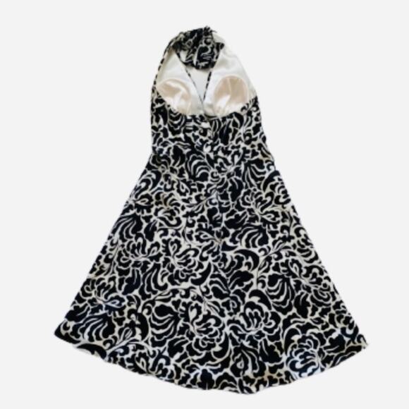 WHBM Halter Dress Black Cream Floral Sleeveless Silk Flowy Halter Dress Size 4 - Picture 6 of 15